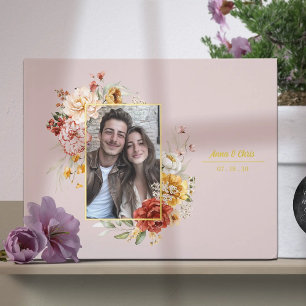 Elegant Watercolor Floral Wedding Photo Gold Guest Book