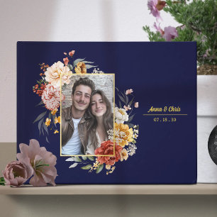 Elegant Watercolor Floral Wedding Photo Gold Guest Book