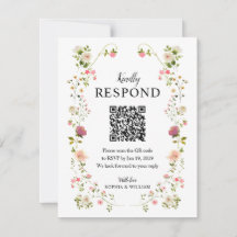 Elegant Watercolor Floral Wedding QR RSVP