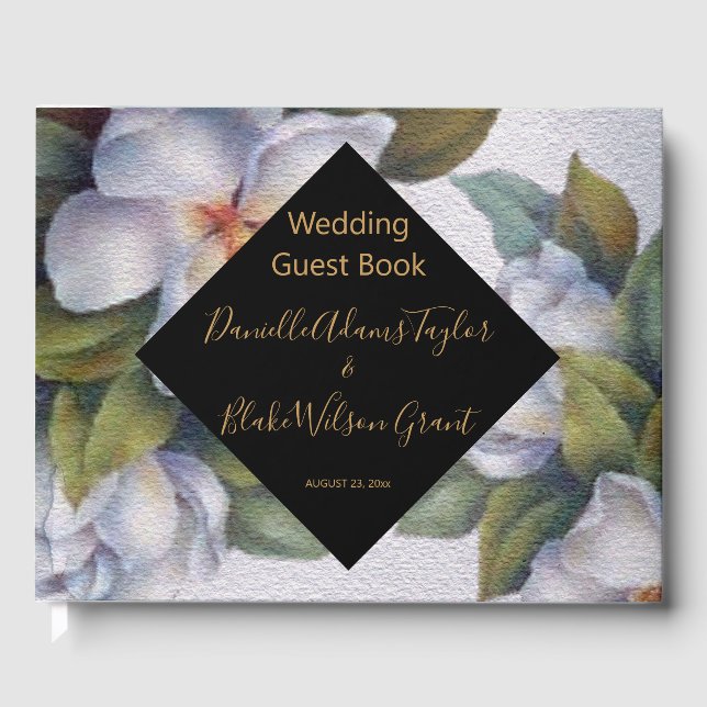 Elegant Watercolor Floral Wedding, Reception Guest Book (Front)