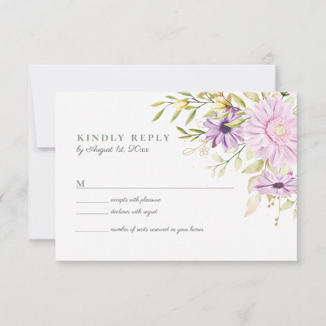 Elegant Watercolor Floral Wedding RSVP Card (Front)