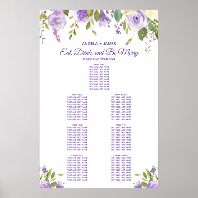 Elegant Watercolor Floral Wedding Seating Chart (Front)