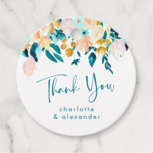 Elegant Watercolor Floral Wedding Thank You Custom Favour Tags