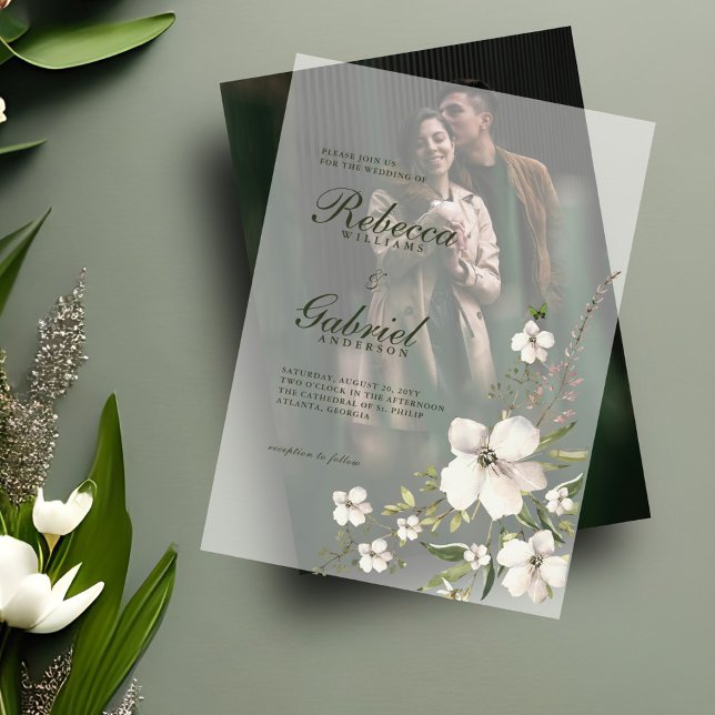 Elegant Watercolor Floral Wedding Vellum Invitations (Creator Uploaded)