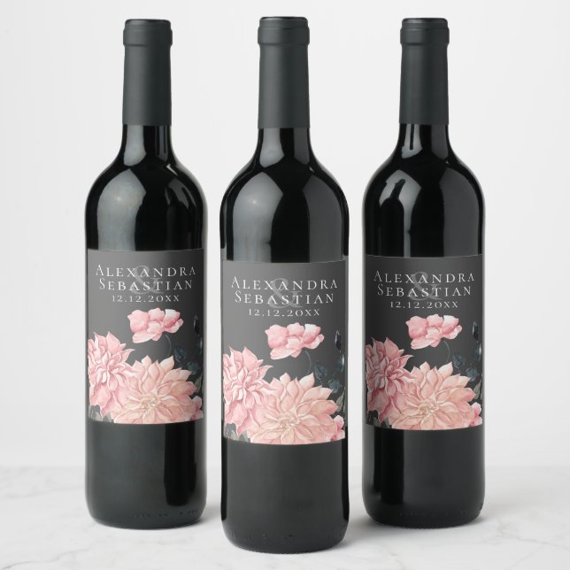 Elegant Watercolor Floral Wedding Wine Label (Bottles)