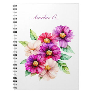 Elegant Watercolor Floral White Notebook