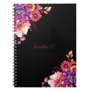 Elegant Watercolor Floral White Notebook