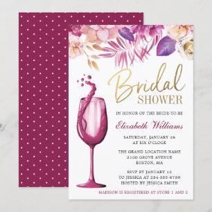 Elegant Watercolor Floral   Wine Bridal Shower Invitation
