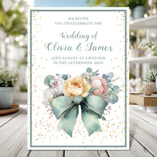 Elegant watercolor floral with bow wedding invitation