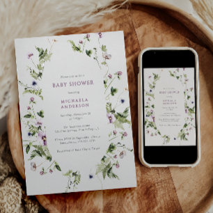 Elegant Watercolor Floral Wreath Baby Shower Invitation