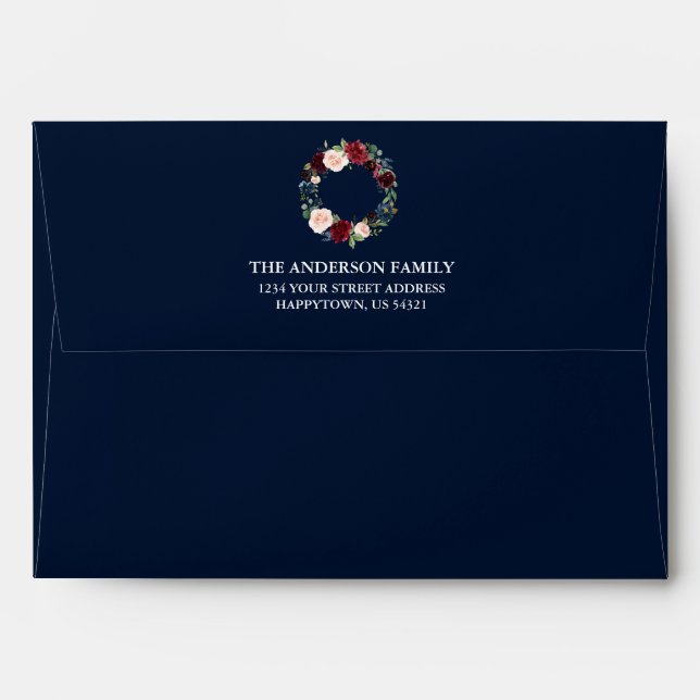 Elegant Watercolor Floral Wreath Blue Envelope (Back (Top Flap))