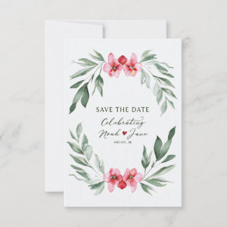 Elegant Watercolor Floral Wreath Save the Date  Card