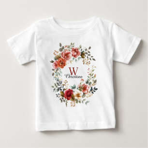 Elegant Watercolor Floral Wreath with Muted Roses  Baby T-Shirt