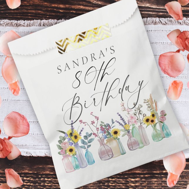 Elegant Watercolor Florals 80th Birthday  Favour Bag (Creator Uploaded)
