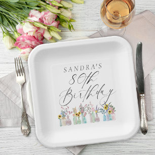 Elegant Watercolor Florals 80th Birthday Paper Plate