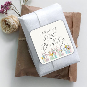 Elegant Watercolor Florals 80th Birthday  Square Sticker