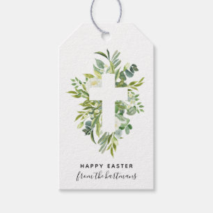 Elegant Watercolor Florals and Cross Easter Gift Tags