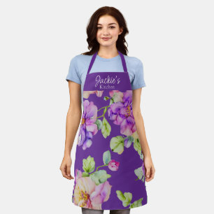 Elegant watercolor florals personalise name apron