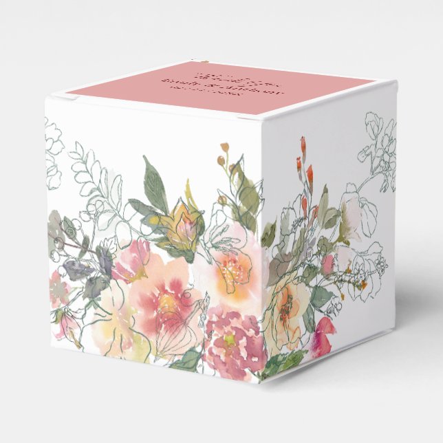 Elegant Watercolor Florals Wedding Favour Box (Front Side)