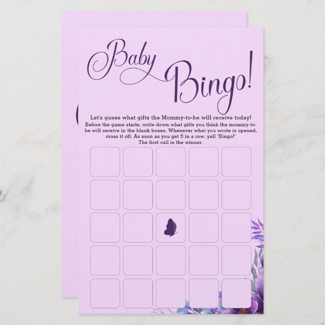Elegant Watercolor Flower Baby Bingo Game Flyer (Front/Back)