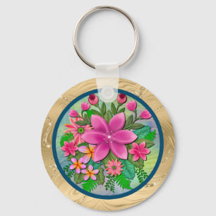 Elegant Watercolor Flower Botanical Spring Bouquet Key Ring