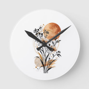 Elegant Watercolor Flower Bouquet Vintage Floral W Round Clock
