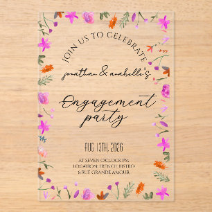 Elegant Watercolor Flower Engagement Celebration Acrylic Invitations