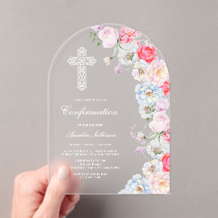 Elegant Watercolor Flowers Arch Confirmation Acrylic Invitations