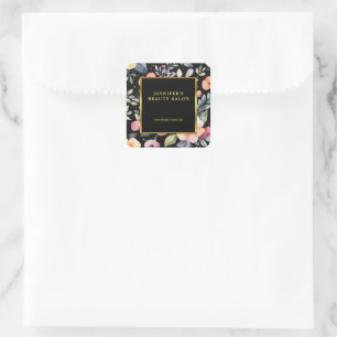 Elegant watercolor flowers black gold professional square sticker