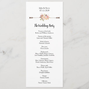 Elegant Watercolor Flowers Bohemian Wedding Program