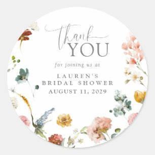 Elegant Watercolor Flowers Bridal Shower Thank You Classic Round Sticker
