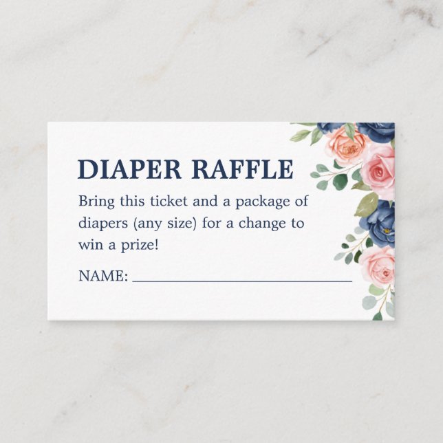 Elegant Watercolor Flowers Diaper Raffle Ticket Enclosure Card (Front)