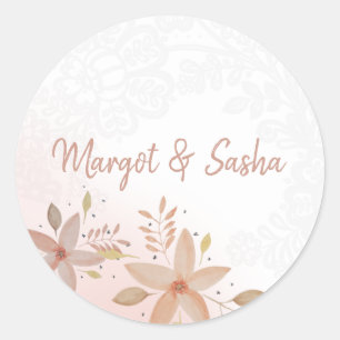 Elegant Watercolor Flowers Monogrammed Lace Classic Round Sticker