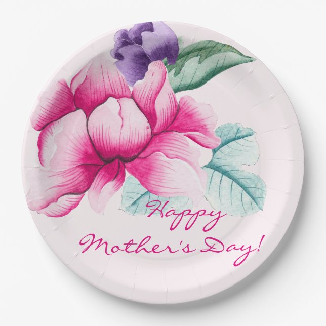 Elegant Watercolor Flowers | Mothers Day Paper Plate (Front)