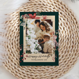 Elegant Watercolor Flowers Photo Christmas Card