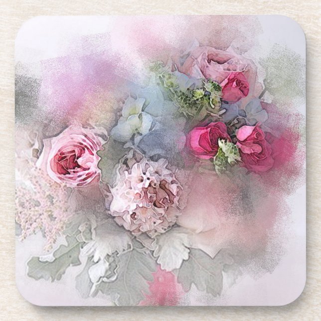 Elegant Watercolor Flowers Roses Bouquet Template Coaster (Front)