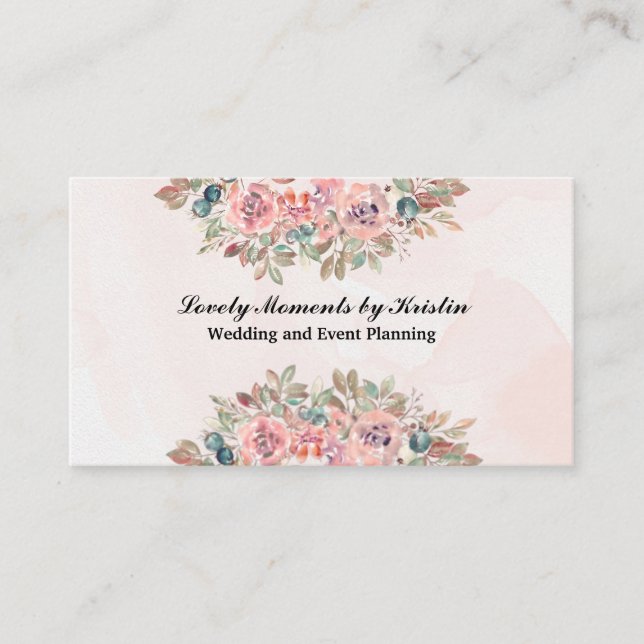 Elegant watercolor flowers shop business card (Front)