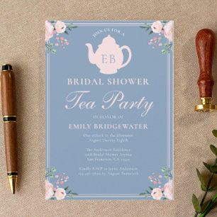 Elegant Watercolor Flowers Tea Party Bridal Shower Invitation