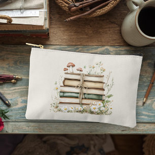 Elegant Watercolor Flowers Vintage Books Accessory Pouch