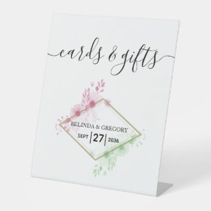 Elegant Watercolor Flowers Wedding Cards & Gifts Pedestal Sign