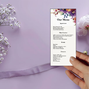 Elegant Watercolor Flowers Wedding Dinner Menu