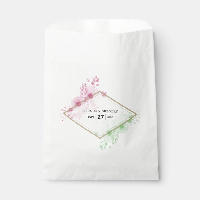 Elegant Watercolor Flowers Wedding Favour Bag (Front)