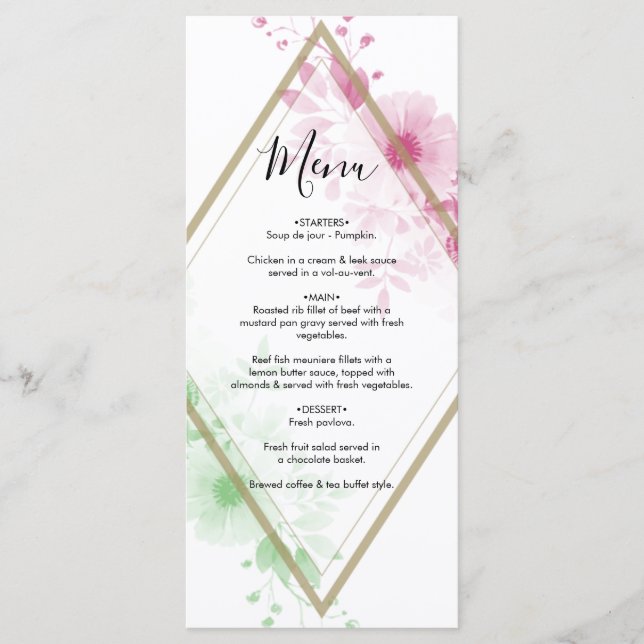 Elegant Watercolor Flowers Wedding Menu (Front)