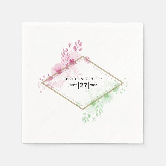 Elegant Watercolor Flowers Wedding   Napkin (Front)