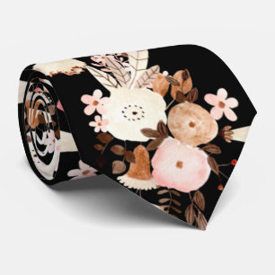  Elegant Watercolor Flowers Wedding Pink and Black Tie