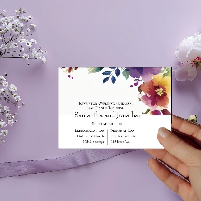 Elegant Watercolor Flowers Wedding Rehearsal  Invitation (Creator Uploaded)