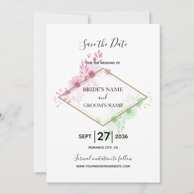 Elegant Watercolor Flowers Wedding Save The Date (Front)