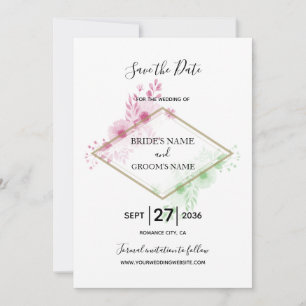 Elegant Watercolor Flowers Wedding Save The Date