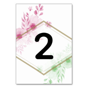 Elegant Watercolor Flowers Wedding Table Number