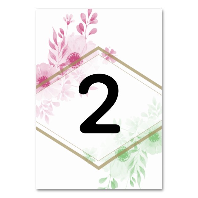 Elegant Watercolor Flowers Wedding  Table Number (Front)